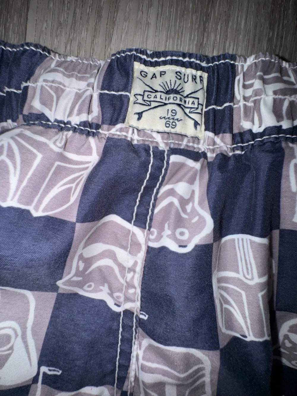 GAP Navy and Gray Star Wars Check Swim Trunks
